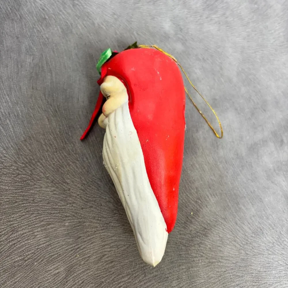 VTG Santa Head Ceramic Christmas Ornament Folk Art Holiday Rattles Numbered 5.5